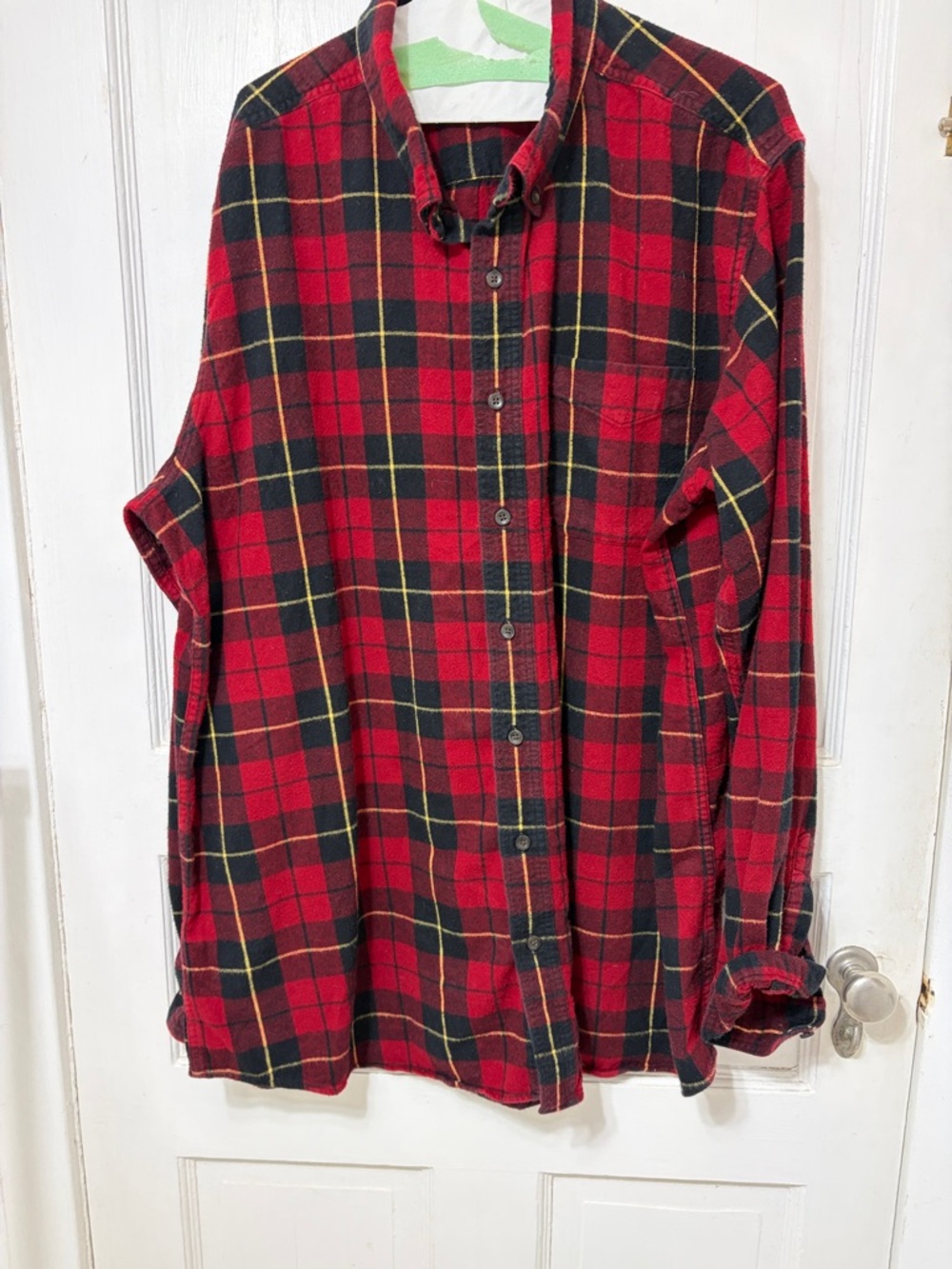 L.L. Bean Red and Black Plaid Button-Down Shirt. Flannel XLT